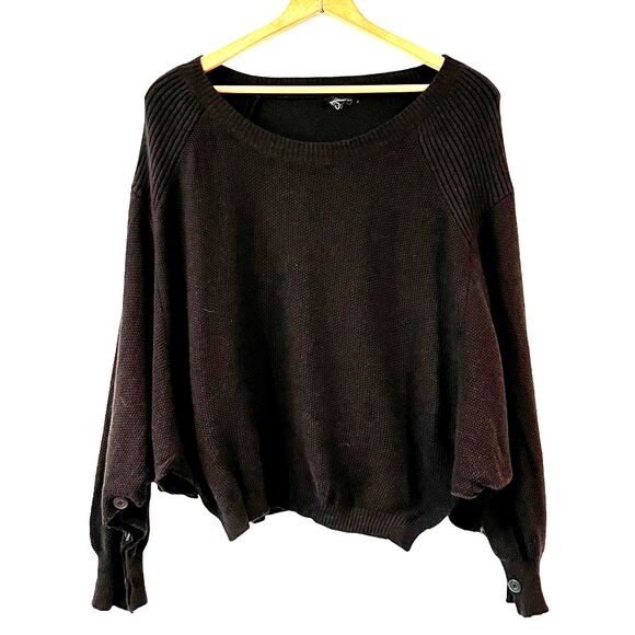 Black Sweater Cotton Angora Button Sleeves Cape Dolman Buttons - Picture 1 of 8
